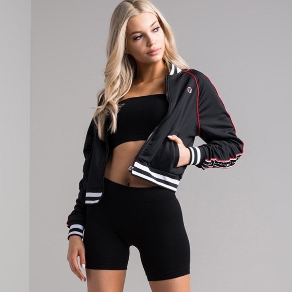 Champion Logo Track Bomber Jacket collegiate black